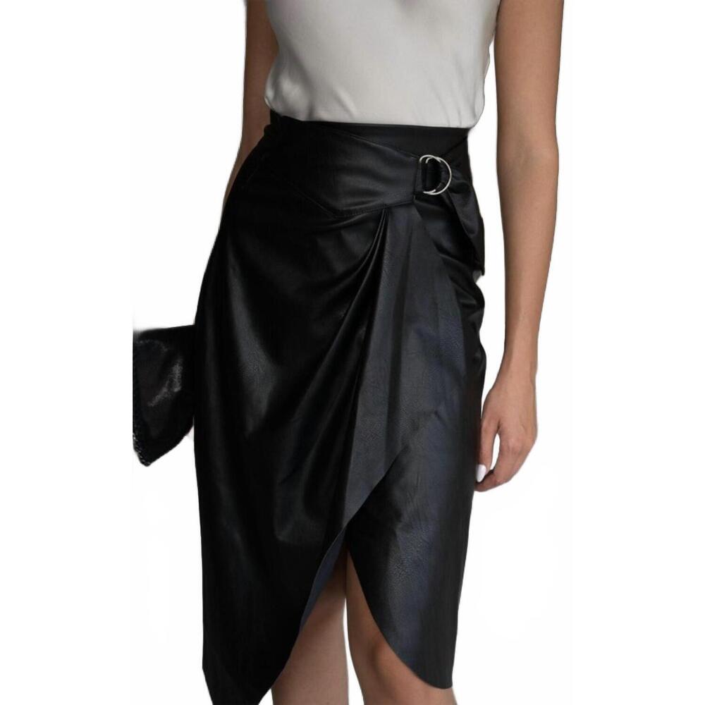 NEW VENTI6 pu side bow belt crossover skirt in black